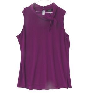 Dennis by Dennis Basso Magenta Tie Neck Sleeveless Blouse Top 1X Plus Size